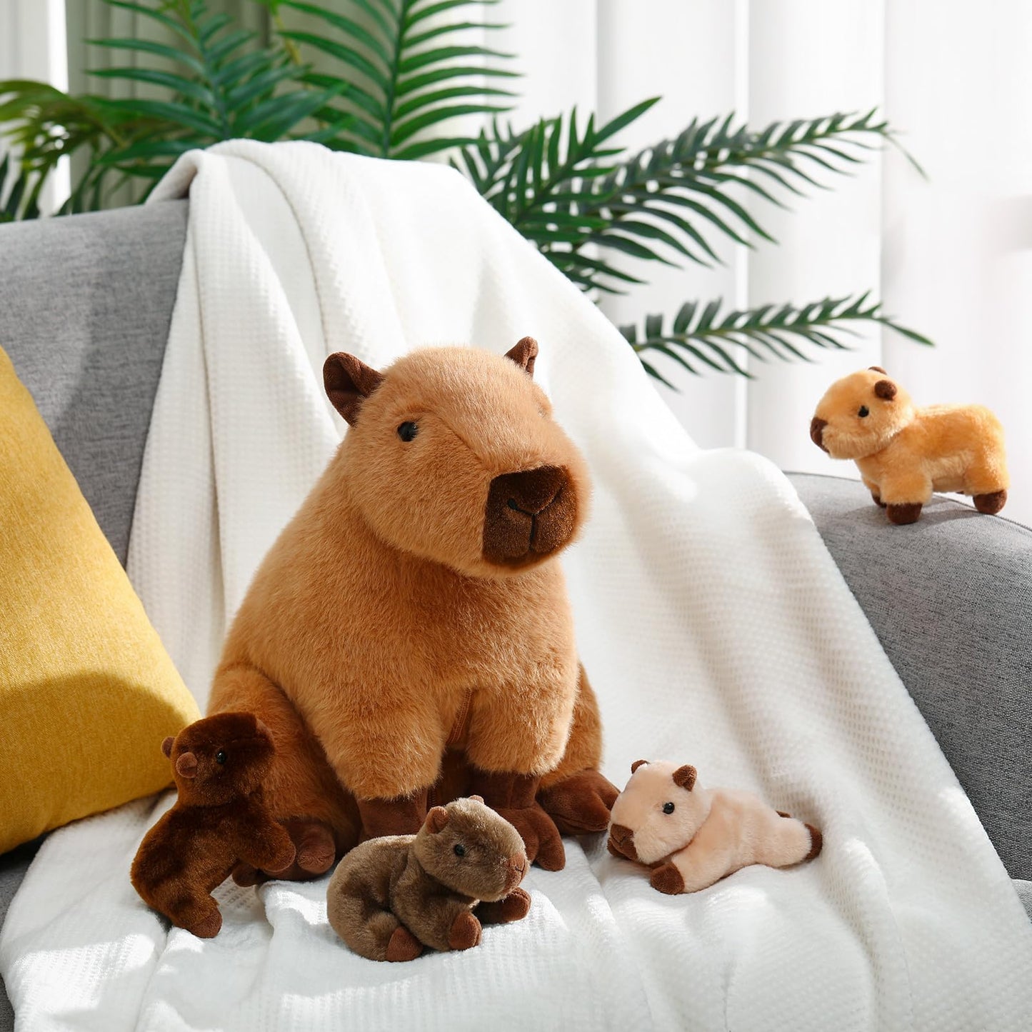 Hollowfly 5 Pcs Capybara Stuffed Animals Capybara Plush Set Gift for Kids Mommy with 4 Cute Babies Inside Soft Stuffed Plushies for Boys Girls Birthday Party Favors(Dark Color)