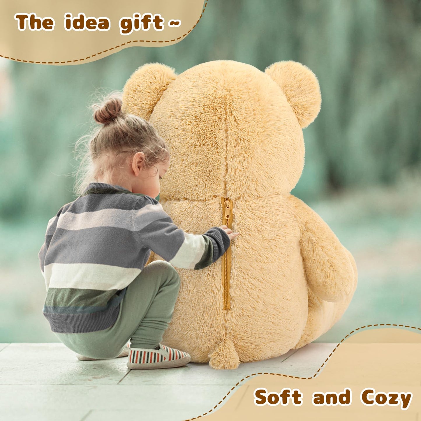 MaoGoLan Giant Teddy Bear 4 Feet, Ultra Soft Big Bear Stuffed Animal 47 Inch Tan Plush Teddy Bear Gift for Baby Shower, Birthday, Party, Valentine’s Day Decor
