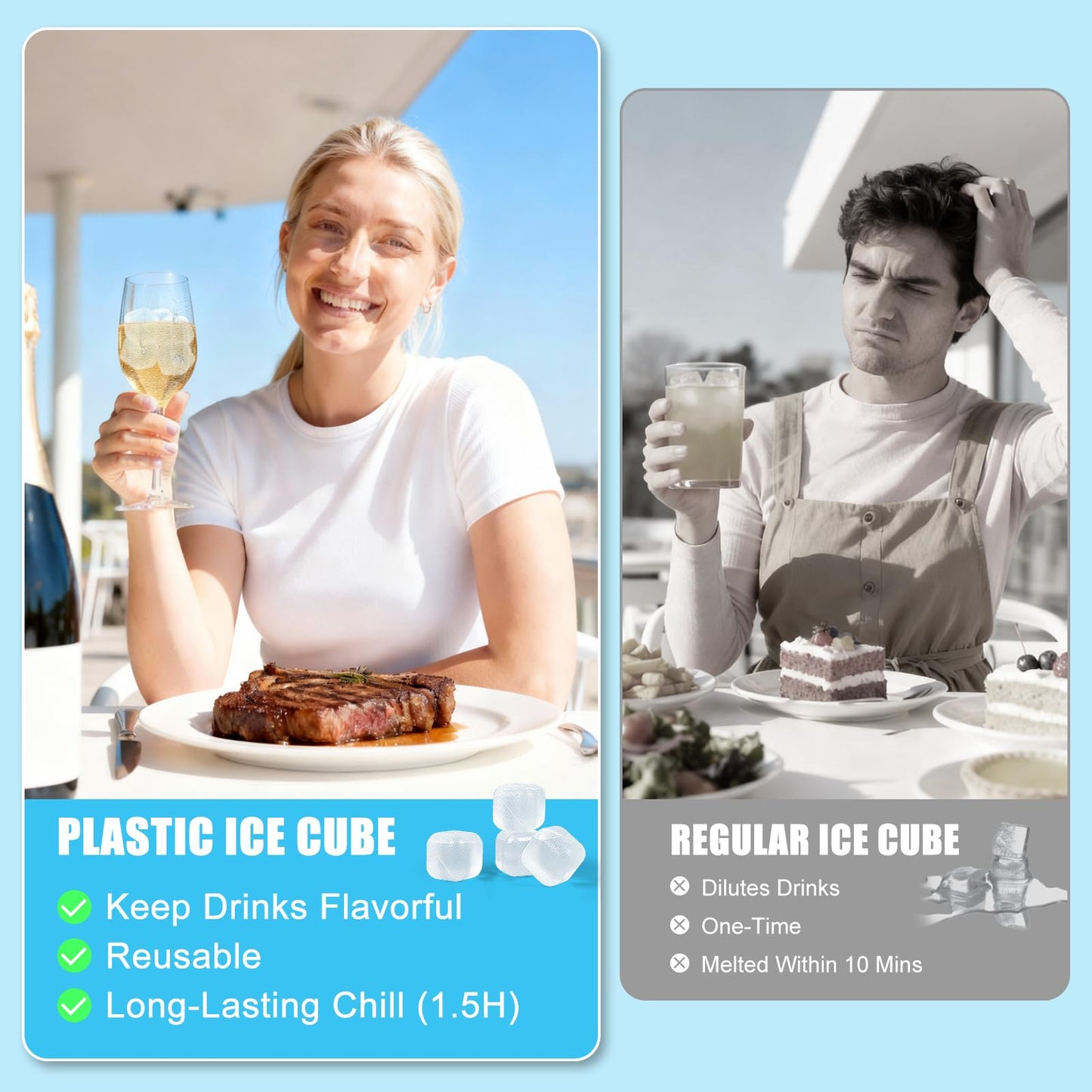 300 PCS Reusable Ice Cube for Drink, Refreezable Plastic ice Cubes Without Diluting BPA Free, Large Pack With Bag, Suitable for Whiskey Coffee Bars Ice Baths Camping, Instant Cooler Packs