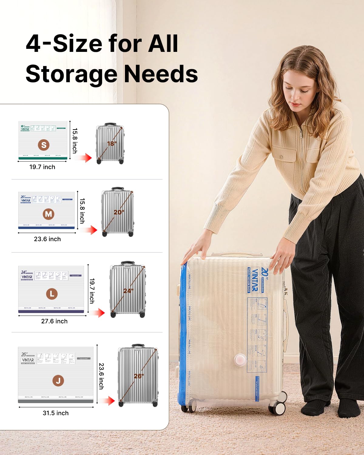 Vacuum Seal Bags for Clothing Travel with Rechargeable Cordless Pump, VINTAR 16 Pack Space Saver Vacuum Storage Bags for Clothes, Travel Compression Bags Set (4XL/4L/4M/4S) for Luggage and Suitcase