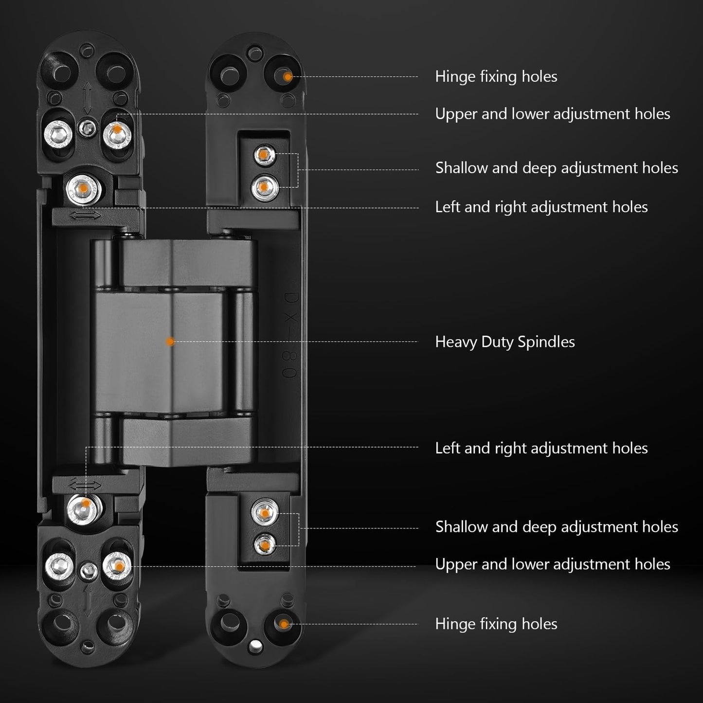 ANMILIY 6" Hidden Door Hinge,Invisible Door Silent Door Hinge,180 Degree Swing Hinge 3-Way Adjustable Butt Hinge(Black, 6 x 2.5 x 1)
