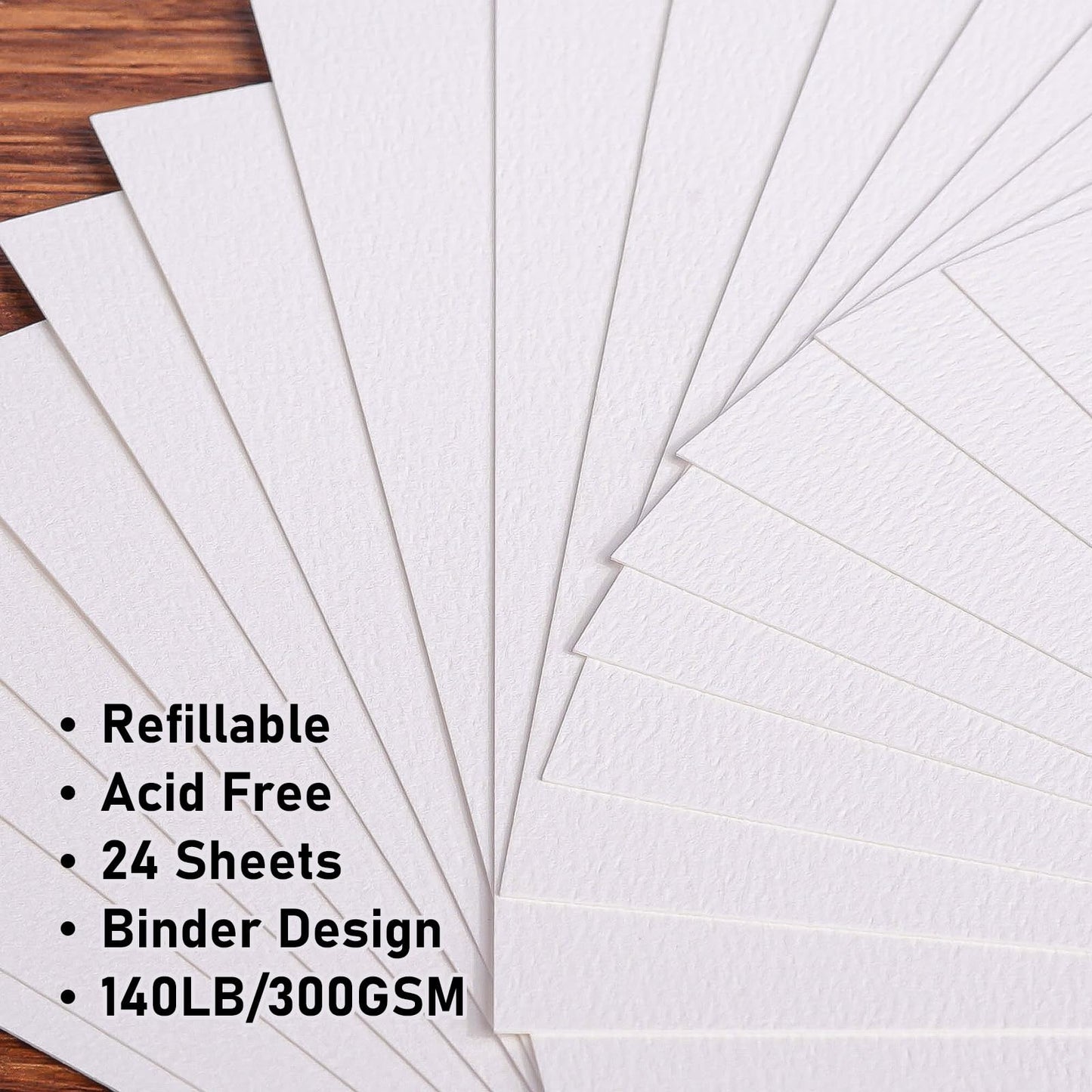 Watercolor Sketchbook Refill Paper A5,48 Sheets 100% Cotton, Hot Press 140lb 300GSM,8.3" x 5.8", Acid-Free Watercolor Paper Inserts,Consistent Texture Both Sides,for Mixed Media