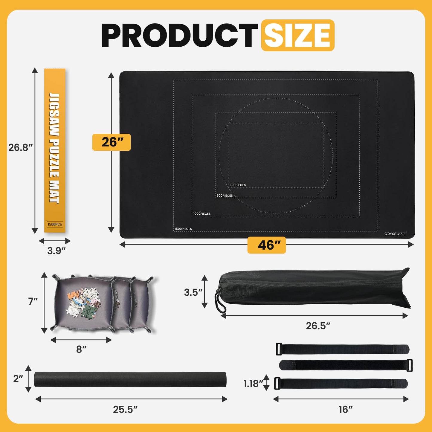 Jigsaw Puzzle Mat Roll Up, Saver Pad 46" x 26 ", with 3 Sorting Trays & Travel Storage Bag,Portable Keeper Up to 1500 Pieces with Non-Slip Rubber Bottom