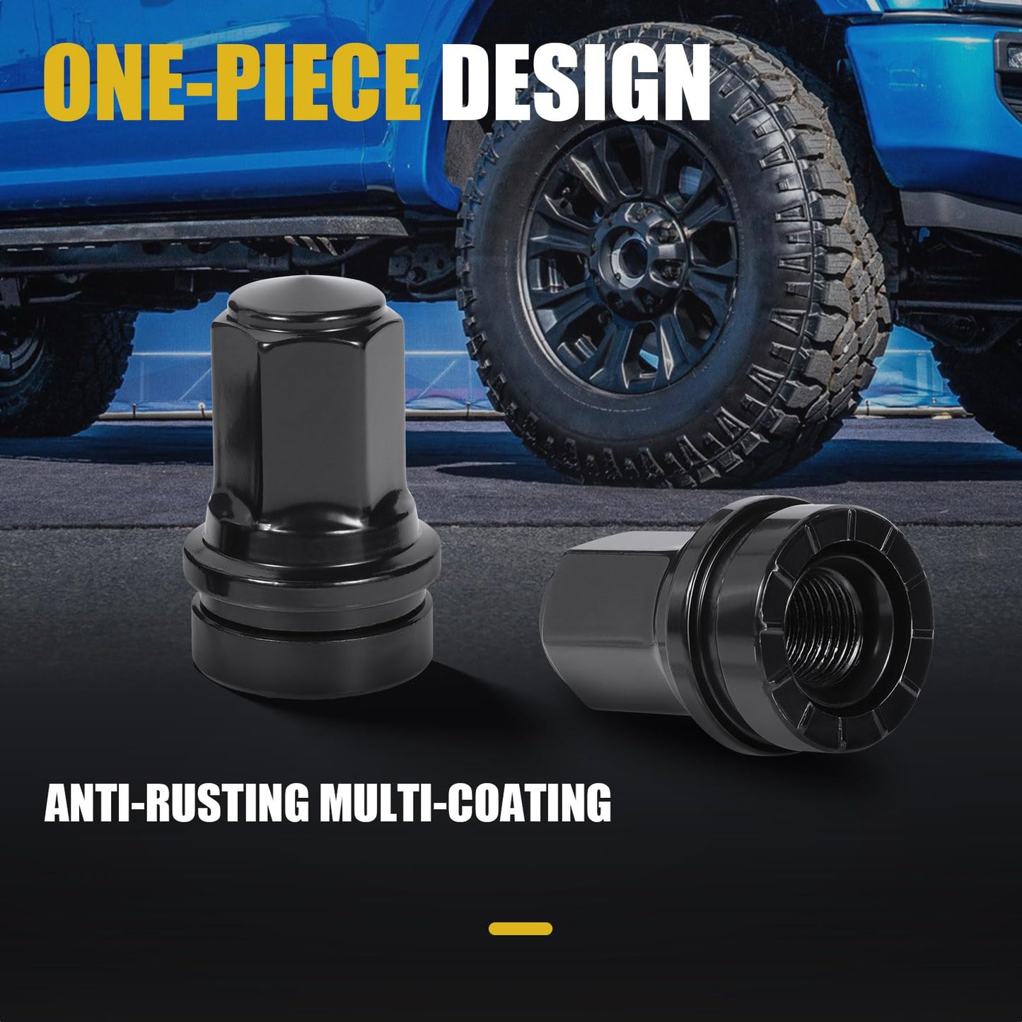 32 Pcs M14x1.5 One-Piece Design Chrome Lug Nuts for 2017-2025 Ford F250 F350 Super Duty HCPZ-1012-B HCPZ-1012-A (Black)