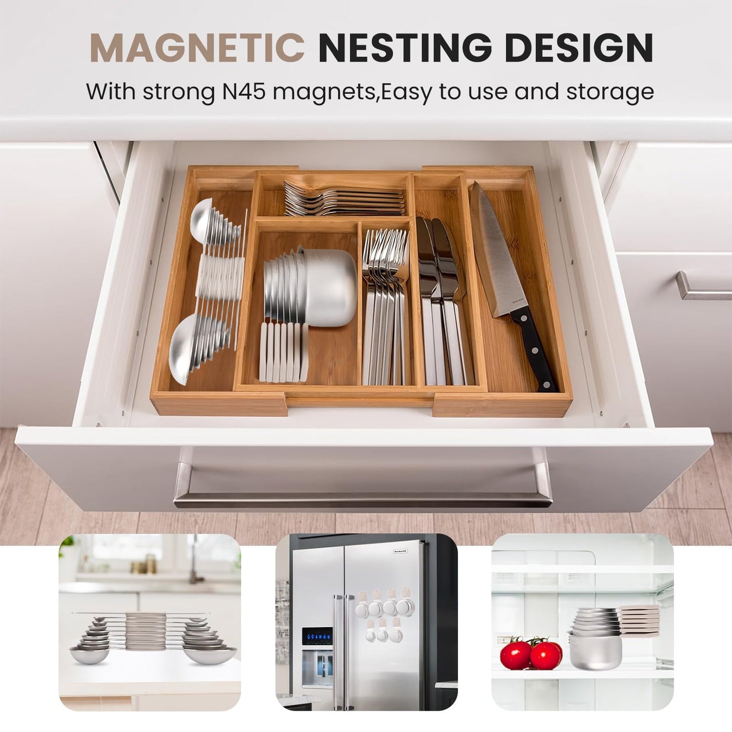 Magnetic Measuring Cups and Spoons Set-Heavy Duty 304 Stainless Steel，Double Measurement Markings，Set of 16 with Leveler for Measure Dry and Liquid Ingredients (khaki)