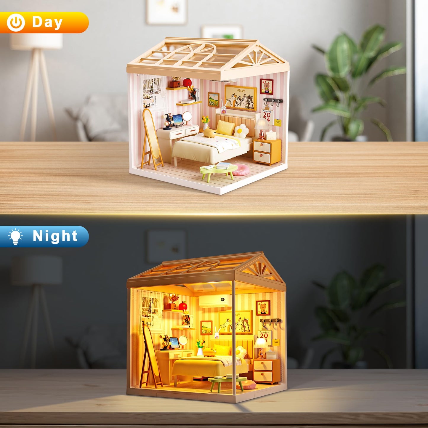 BeepZipp Cozy Bedroom DIY Miniature House Kit for Adults, 3D Dollhouse with LED Light & Dustproof Door, Stackable Connectable Display Case, Creative Gift for Home Decor Lovers Teens Women