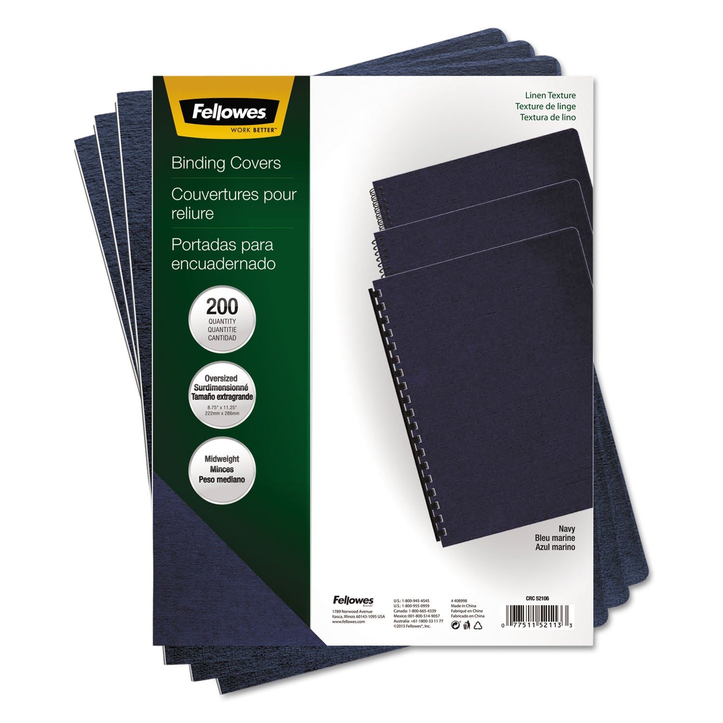 Fellowes Linen Presentation Covers, Letter, Navy, 200 Pack (52098)