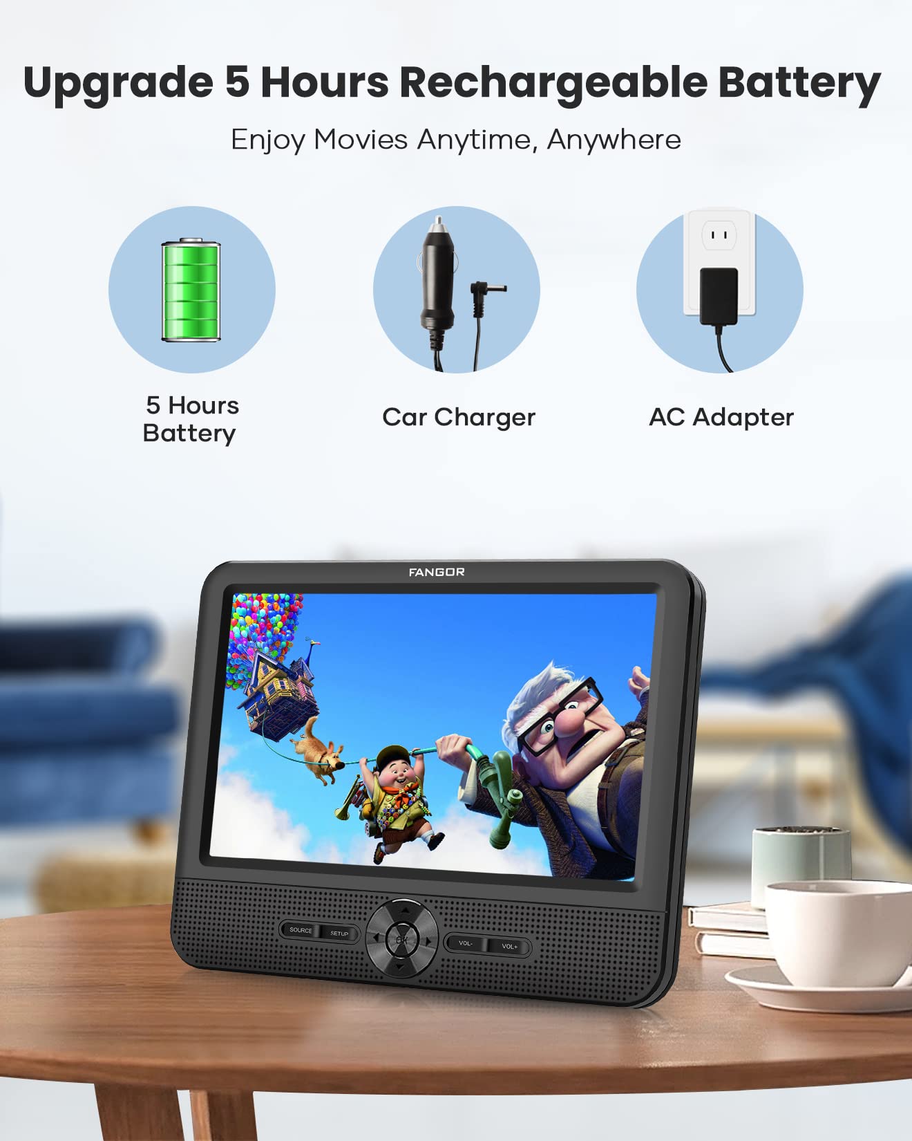 FANGOR 7.5’’ Dual Car DVD Player, Portable DVD Player for Car with 5H Battery, Last Memory, AV Out & in, Support USB/SD/Sync TV (1 Player+1 Monitor)