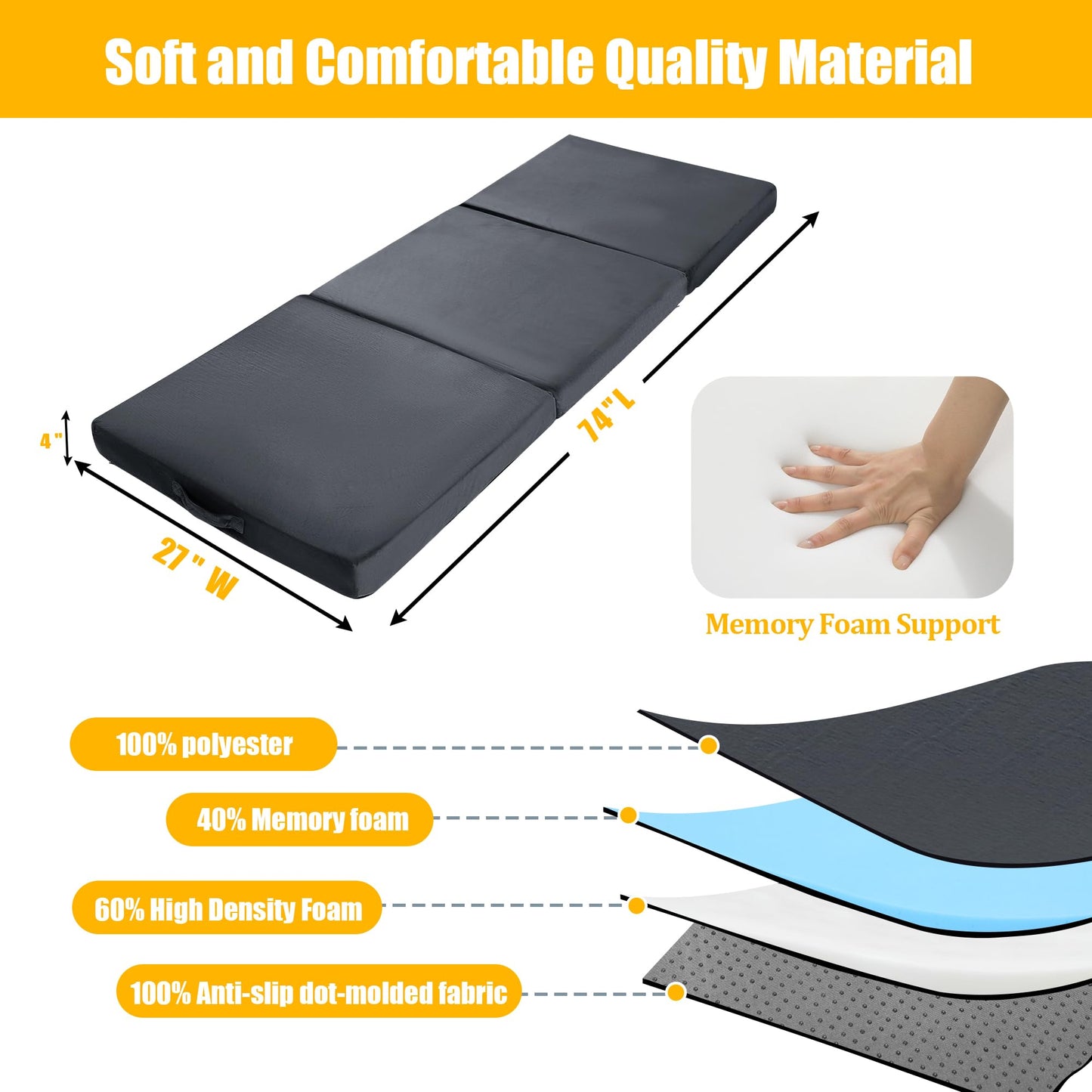 BALAPET Floor Lounger Pillow,Foldable Soft Memory Foam Floor Pillow Portable 3-Piece Folding Pillow with Handle,Suit for Meditation,Playing,Yoga,Reading,Sleeping(Dark Gray)