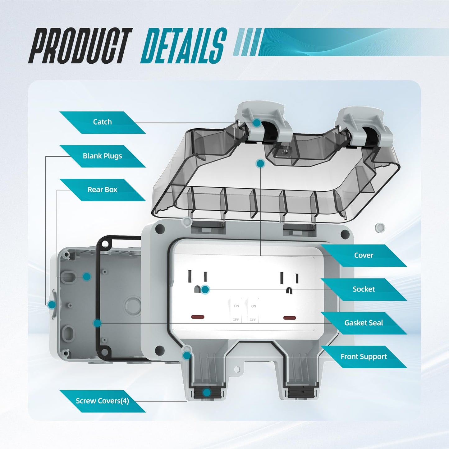 Outdoor Outlet Box with 32.8Ft Extension Cord,NEMA 5-15R,IP66 Waterproof Outdoor Outlet Box w/Lockable Cover & LED Indicator (Double Plug Socket) -Perfect for Gardens, Yards & Sports Fields