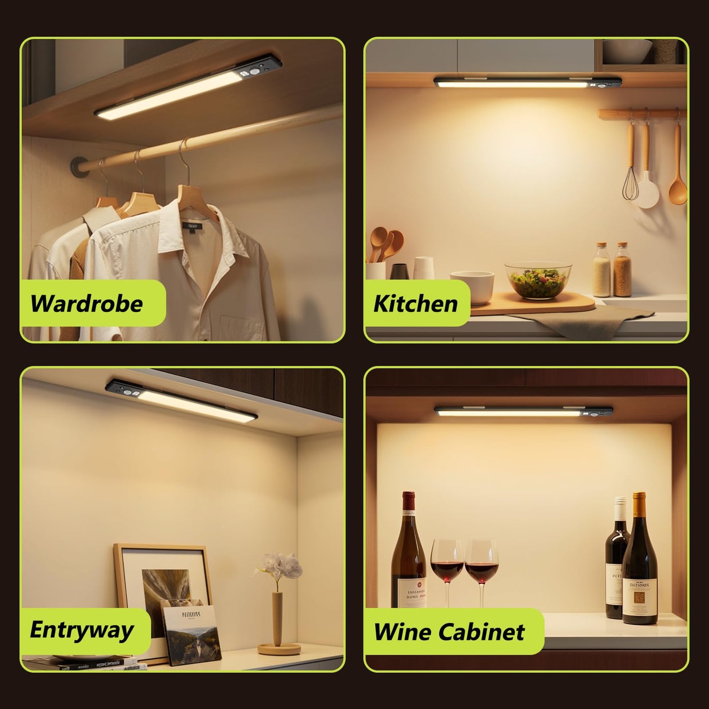 Mpotmiy 6 Pack 12" Rechargeable Motion Sensor Under Cabinet Lights with Digital Display, 2200mAh, 3 Color Temperatures, Magnetic Dimmable Closet Lights for Kitchen