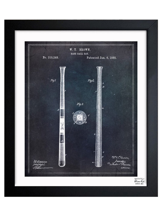 Baseball Bat 1885' Vintage Framed Wall Art Print for Home decor & Office. The Sports Wall Decor Blueprint Collection by Oliver Gal Hand Framed and Ready to Hang. 15x18 inch