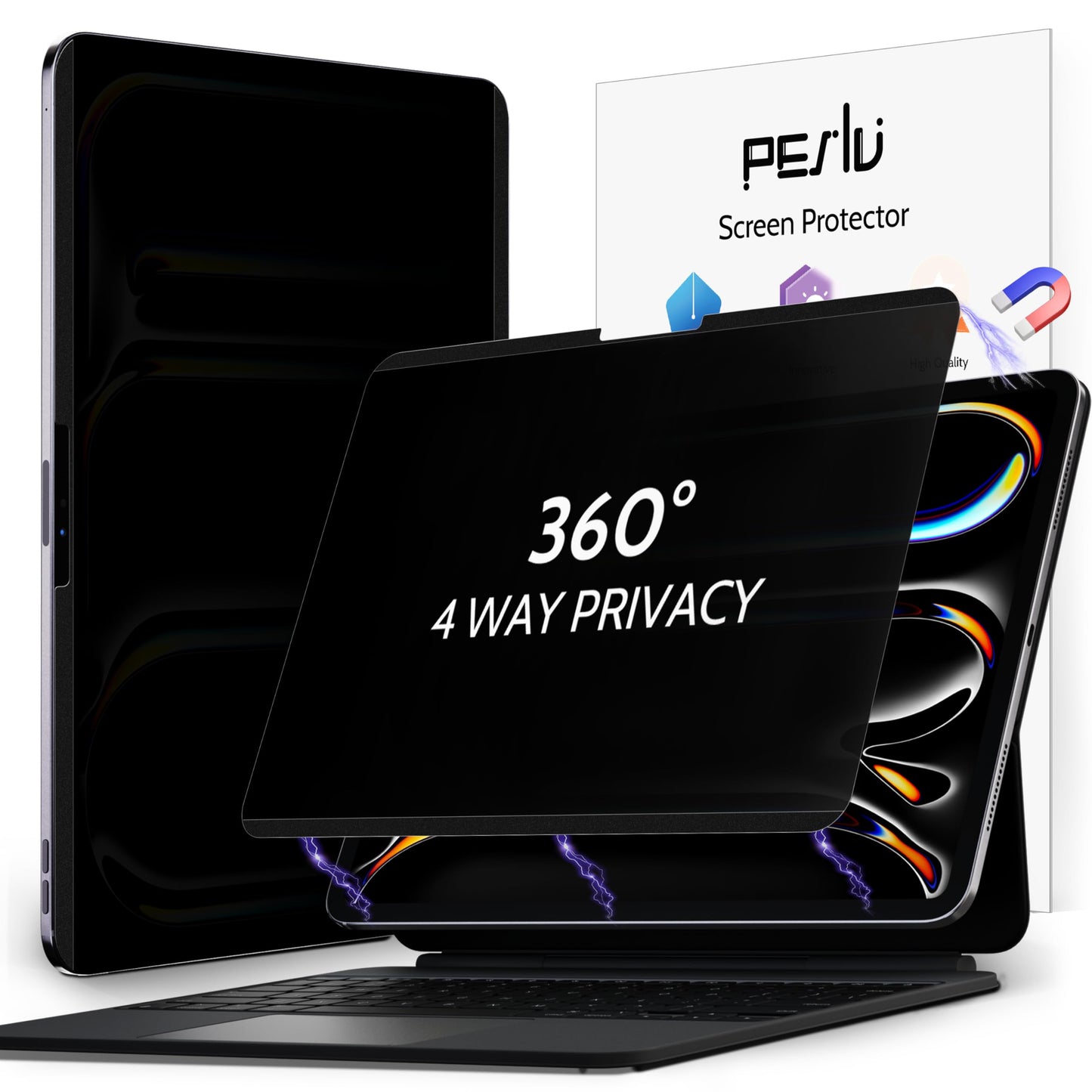 Peslv 4-Way Magnetic Privacy Screen for iPad Pro 13 Inch 7th (2024, M4),360 Removable Anti Blue Light Glare Spy Private Filter, High Sensitive Bubble-Free Easy Install Black Security Screen Protector