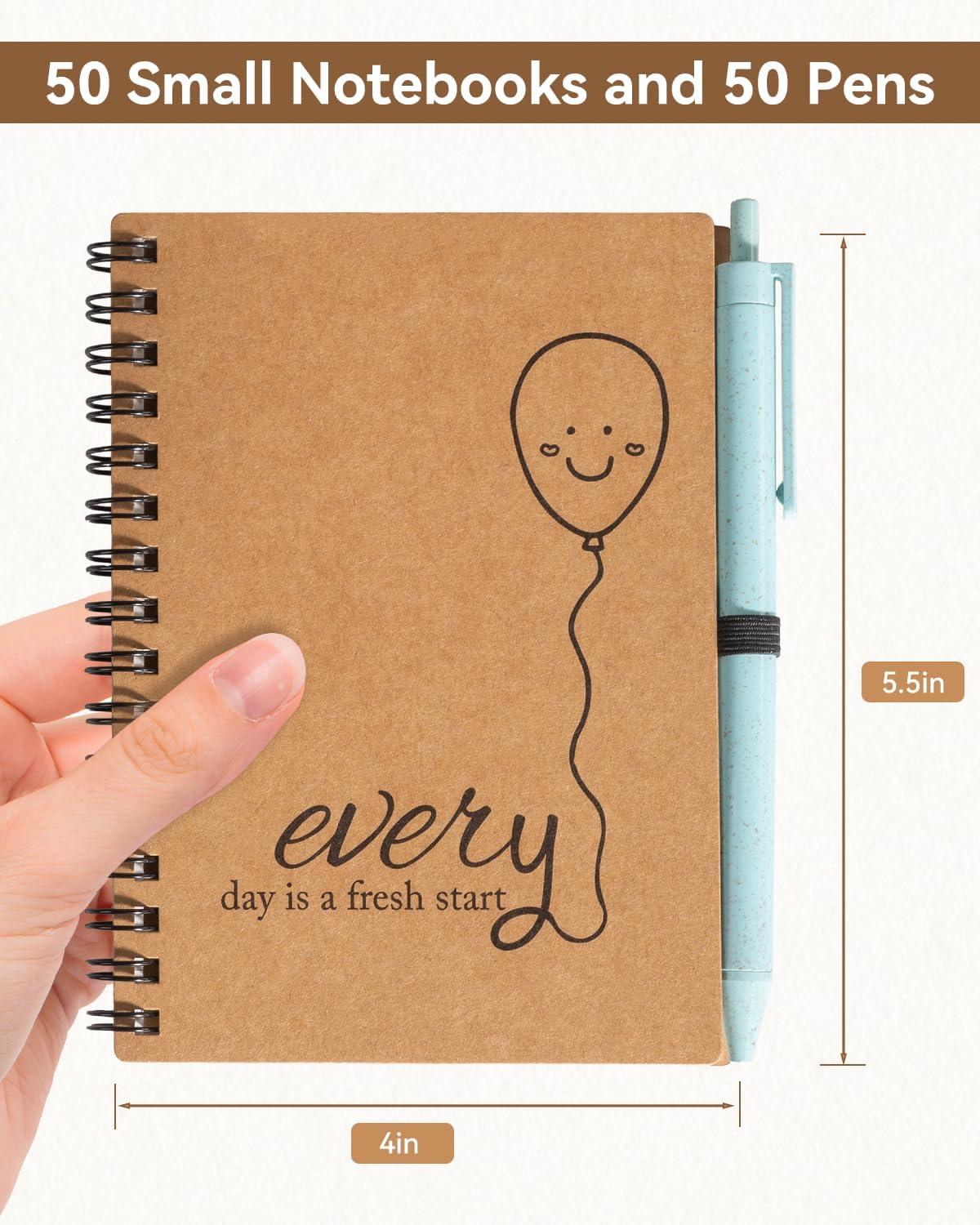 Dynta 50 Sets Small Spiral Notebook and Pen, 4x5.5 Inch Inspirational Journals Bulk, Appreciation Thank You Gifts for Coworkers, Teachers, Students, Family and Friends
