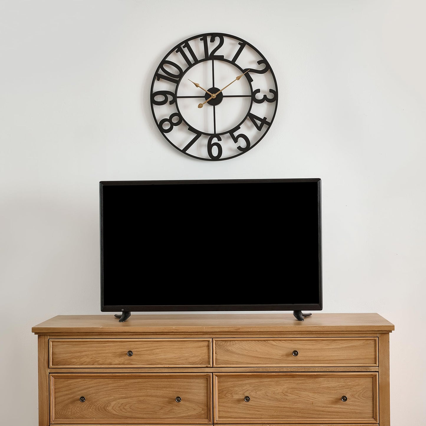 Alarmore Wall Clocks for Living Room Decor, Silent Wall Clock Battery Operated, Mid Century Rustic Farmhouse Black Metal Skeleton Large Clocks for Kitchen, Bedroom, Dining Room-18 in