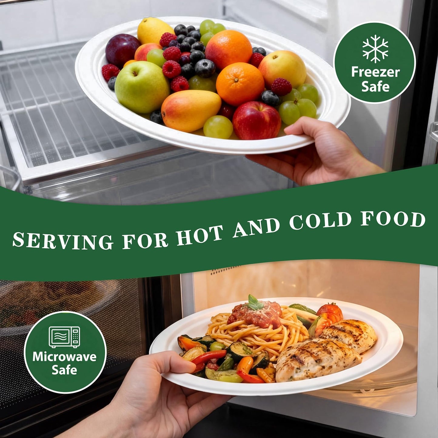 Tinybee Compostable Plates Heavy Duty 12 Inch - 125 Pack Paper Plates Eco-Friendly Large Paper Plates Microwave-Safe, Soak-Proof, Cut Resistant, Disposable Plates for Dinner BBQ Picnic Party, White