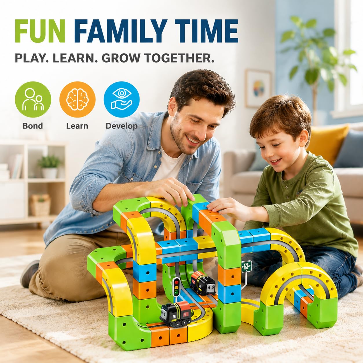 Electric 3D Magnetic Train Set with Flexible Gravity-Defying Track