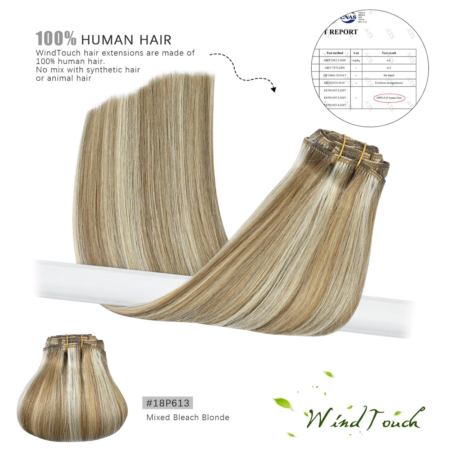 WindTouch Clip in Hair Extensions 100g Clip in Hair Extensions Real Human Hair Mixed Bleach Blonde Hair Extensions real hair extensions clip in human hair 7pc 20inch Thicher Hair Extensions