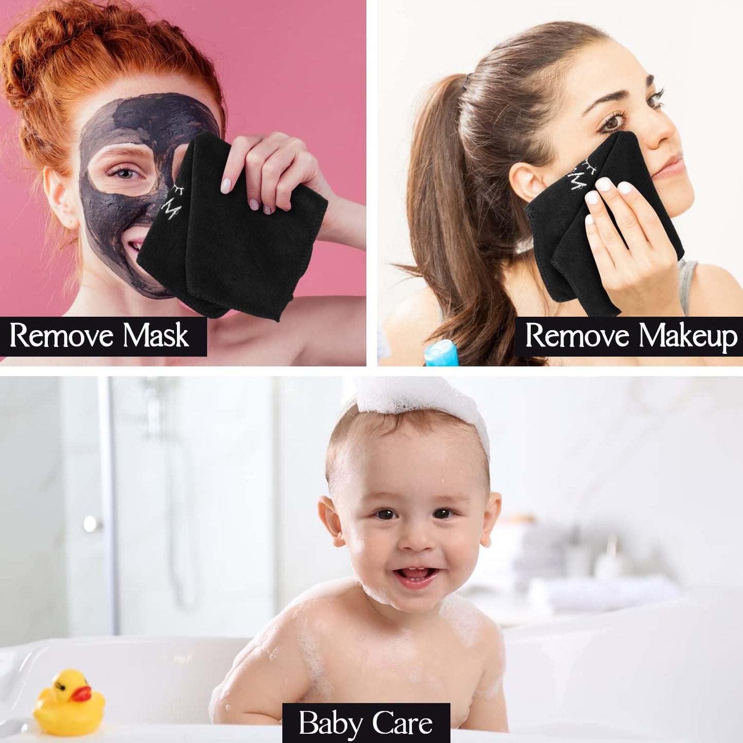 Macarrie 36 Pcs Makeup Remover Cloth Towels Face Washcloth Soft Microfiber Wash Cloths Black Make Up Washing Face Rag Facial Towel for Skin Care(Black)