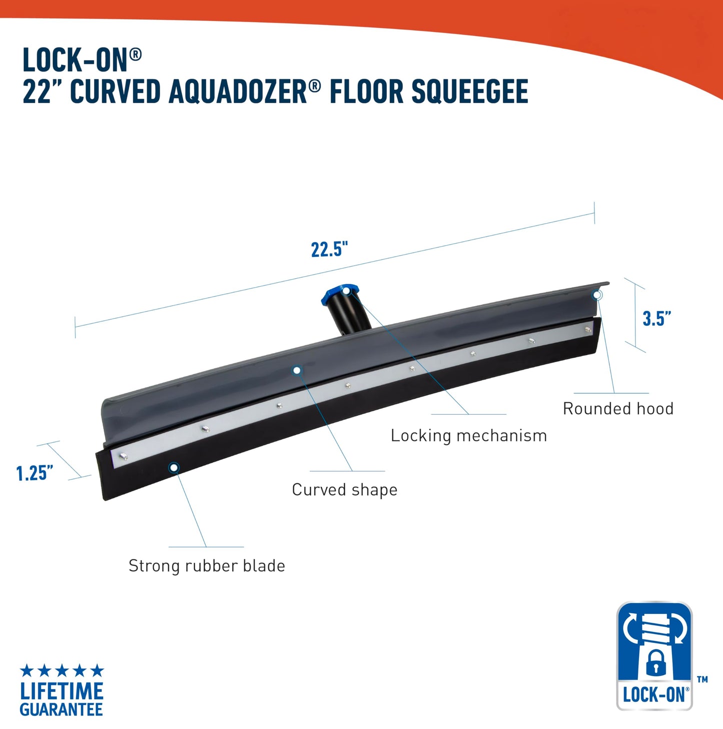 Unger Professional Lock-On 22 in. Curved AquaDozer Rubber Floor Squeegee with Ez Extend Pro Telescopic Pole, Lightweight Rubber Durable Squeegee for Tile, Smooth Concrete, Basements