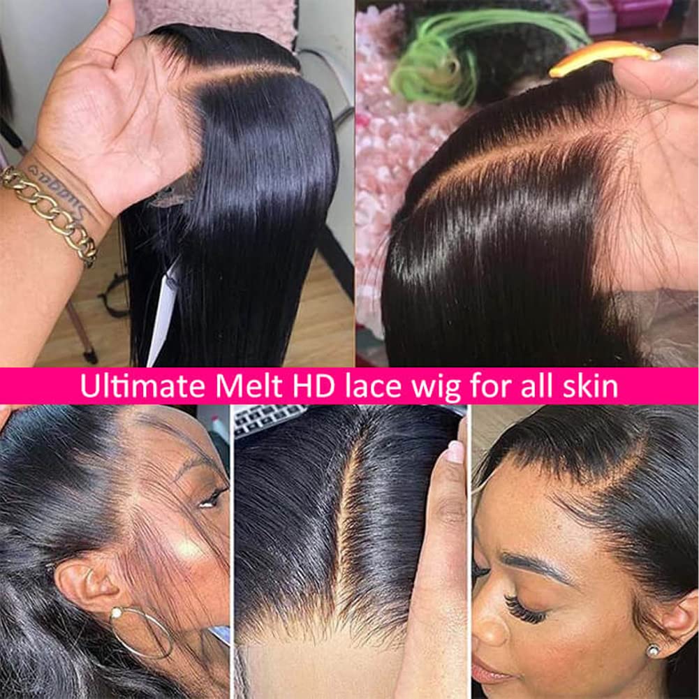 Subella 13x5 HD Lace Front Wigs Human Hair Pre Plucked Hairline with Baby Hair 220% Density 12A Transparent Straight Human Hair Wigs for Black Women (22inch)