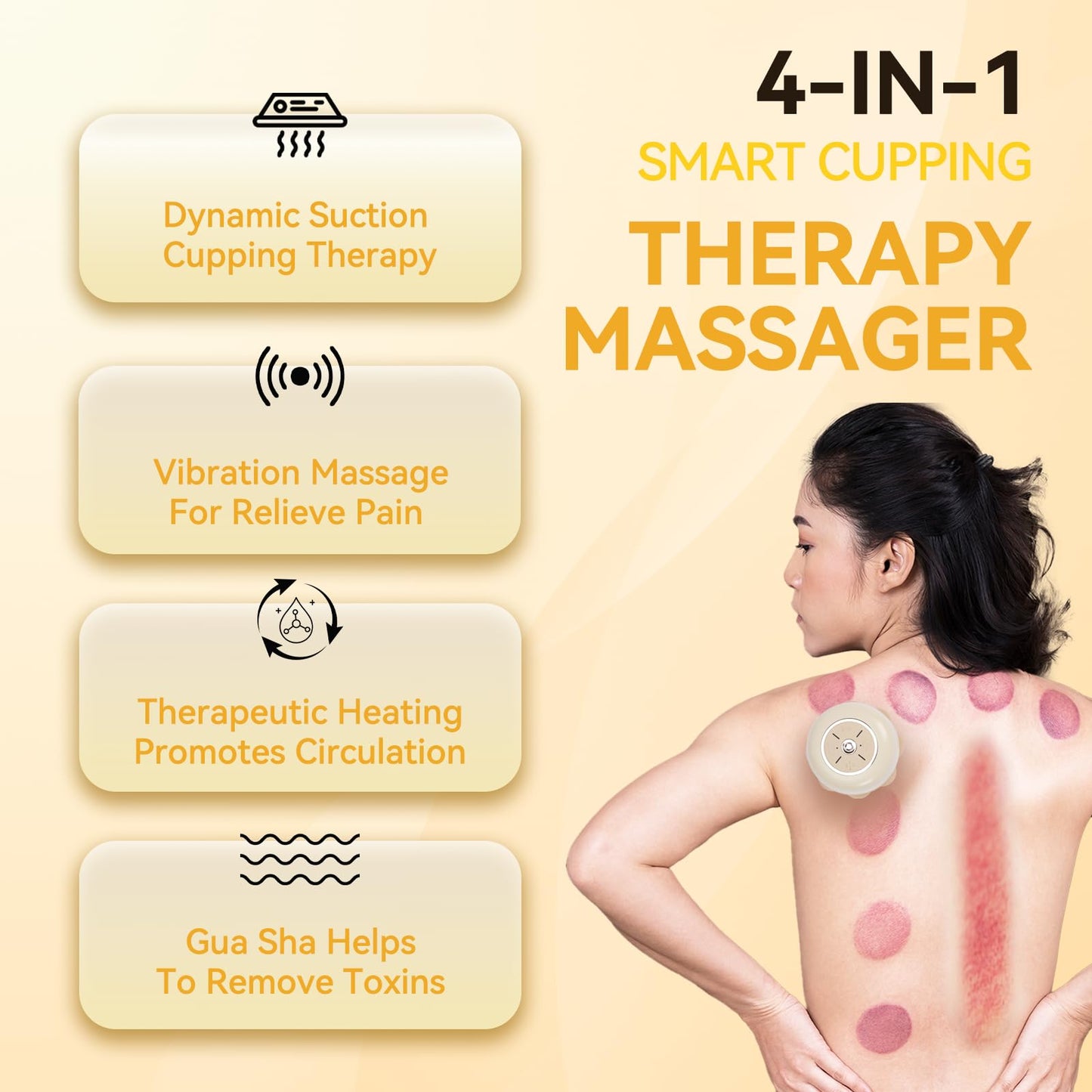 METIKO 4-in-1 Smart Cupping Therapy Massager - Heat, Vibration, Gua Sha for Targeted Pain Relief, Knots, Aches, Muscle Soreness, Circulation - Portable Electric Cupping Set