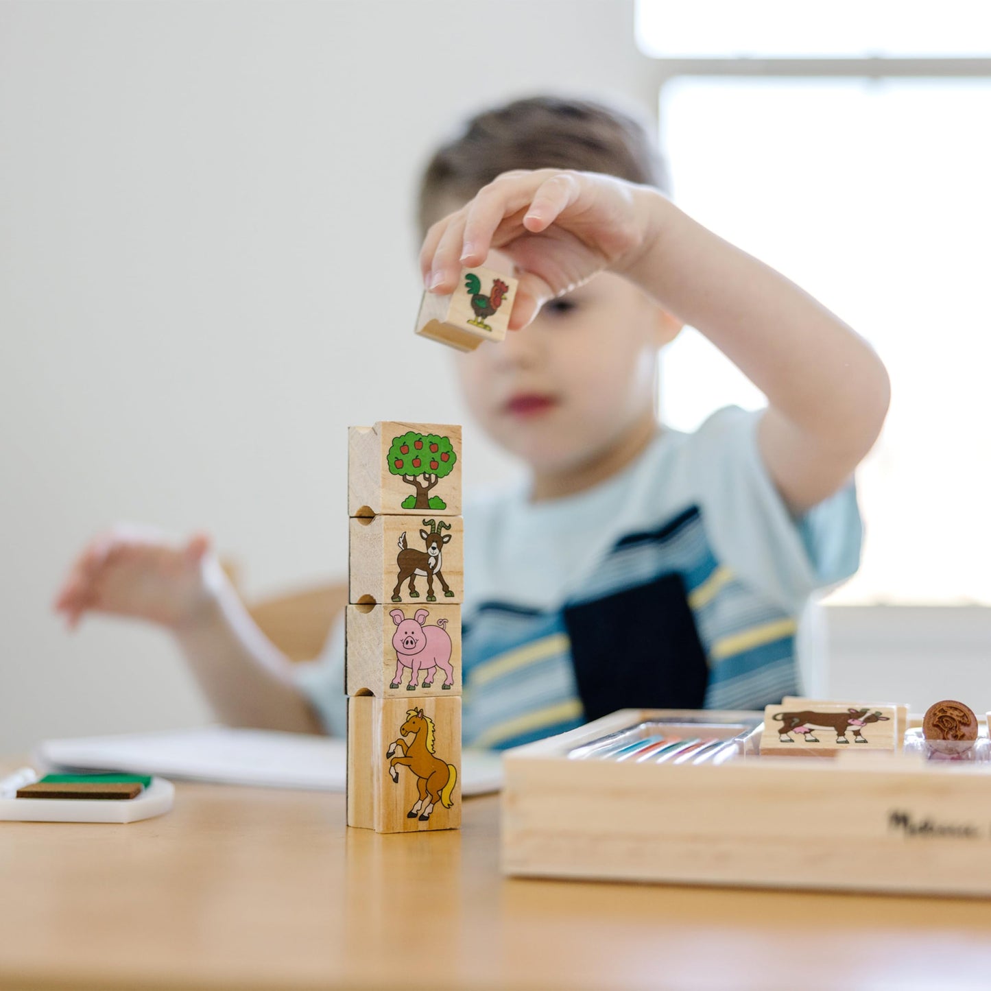 Melissa & Doug Stamp-a-Scene Wooden Stamp Set: Farm - 20 Stamps, 5 Colored Pencils, and 2-Color Stamp Pad