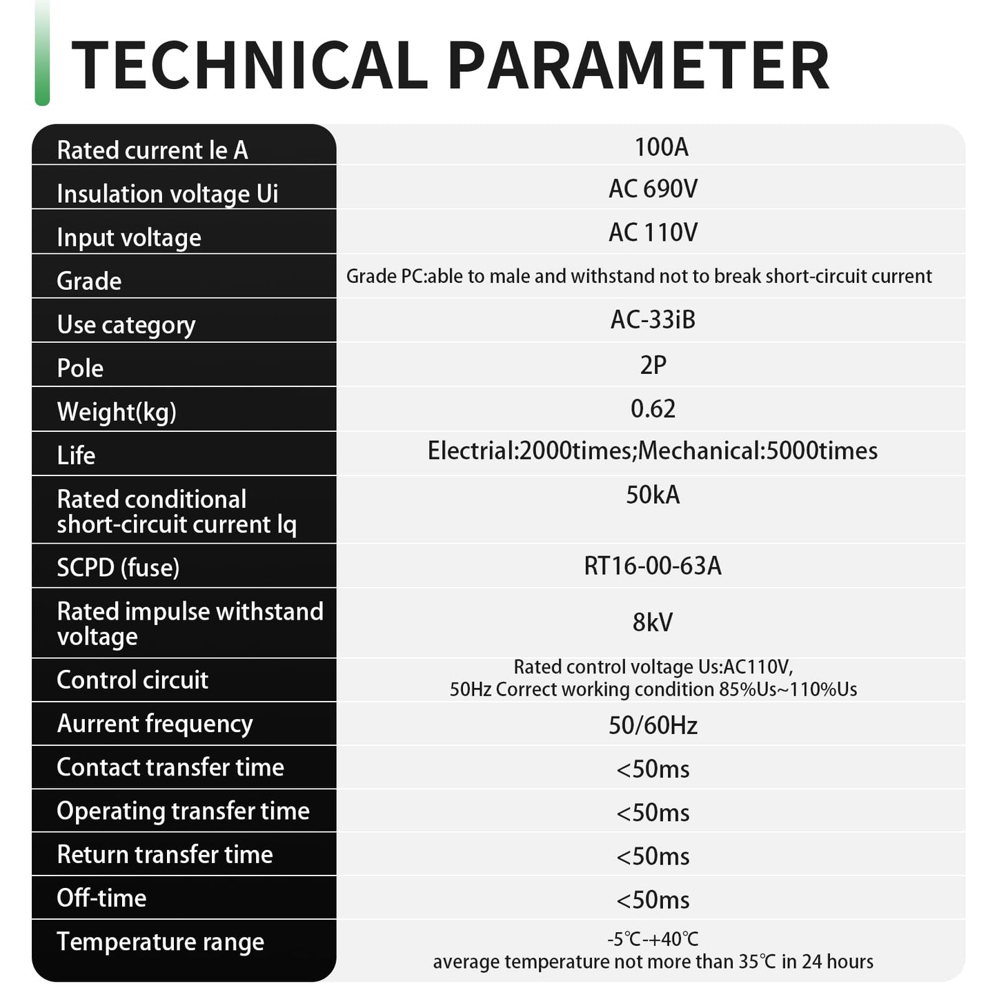 100Amp AC110V Automatic/Manual Transfer Switch 2P 50/60Hz, 2POLE 100A Mini ATS Solar Auto Dual Power Switch for Home Generator, Din Rail Mounted Cn Automatic Changeover Fast Transfe for Rv, Lv Power