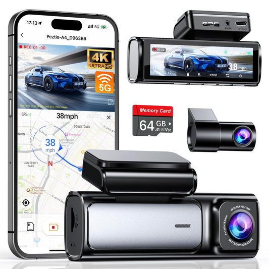 Affver 4K Dash Cam Front and Rear, Built-in 5G WiFi GPS, 64GB Card Included, 3.59'' IPS Screen Dash Camera for Cars, Dual Dashcam with G-Sensor, Loop Recording, WDR, Night Vision, 24H Parking Monitor