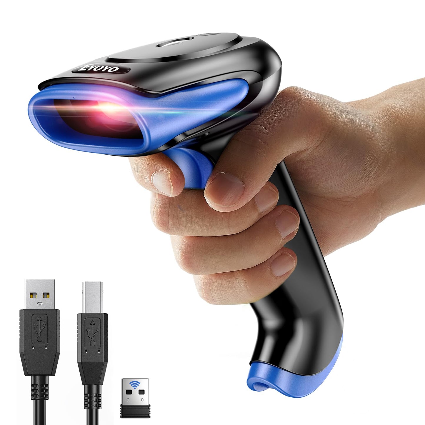 Eyoyo 1D 2D Barcode Scanner Wireless, Bluetooth 2500mAh Handheld Cordless USB Wired QR Bar Code Reader for Library, Warehouse Inventory Compatible with iPad, Android Phone, iPhone, Laptop
