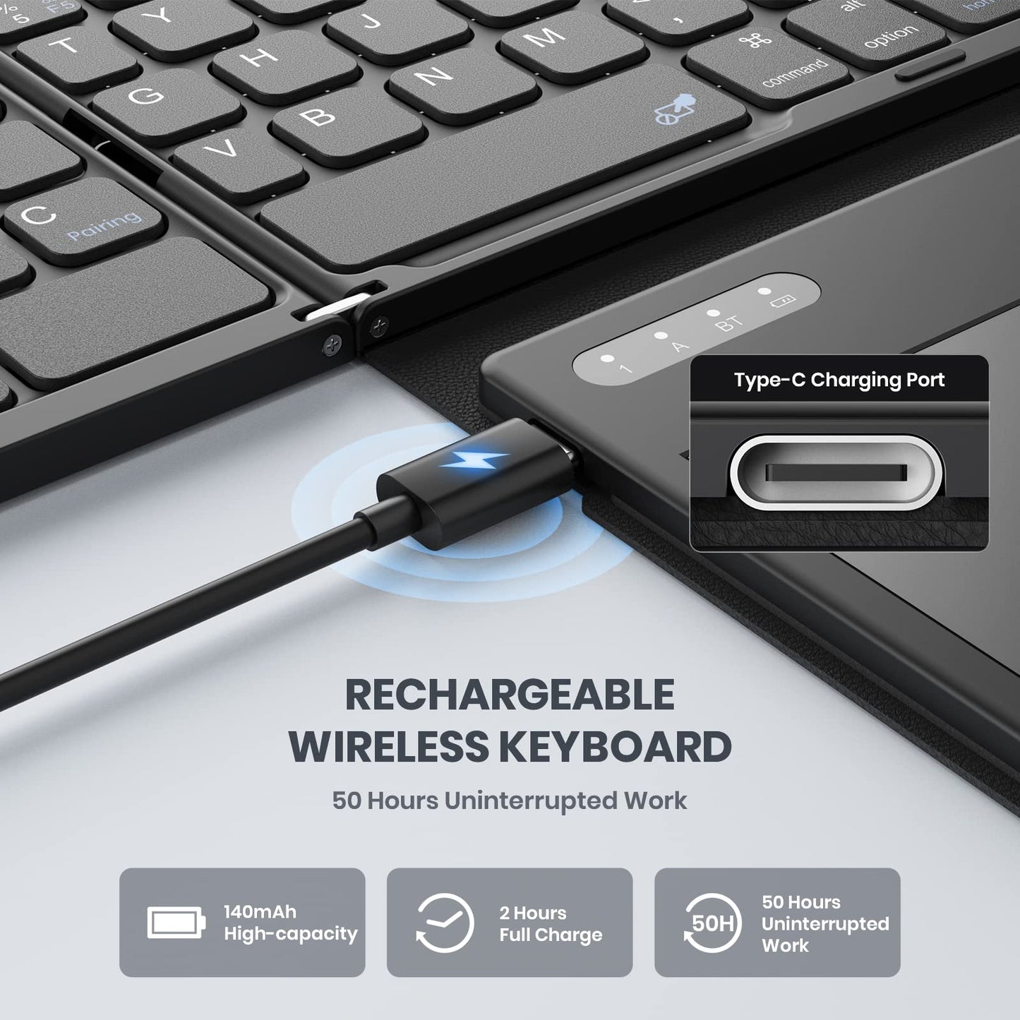 GEODMAER Foldable Bluetooth Keyboard, Portable Full Size Folding Keyboard with Large Touchpad, Numeric Keypad, PU Leather, Wireless TravelKeyboard for Windows Android Mac(Sync up to 3 Devices)