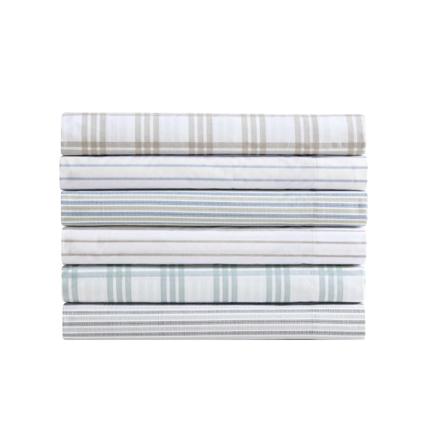 Eddie Bauer - Queen Sheet Set with Fitted Sheet & Pillowcases, 100% Cotton Percale Bedding, Crisp & Cool, Deep Pocket, Essential Stripe Beige