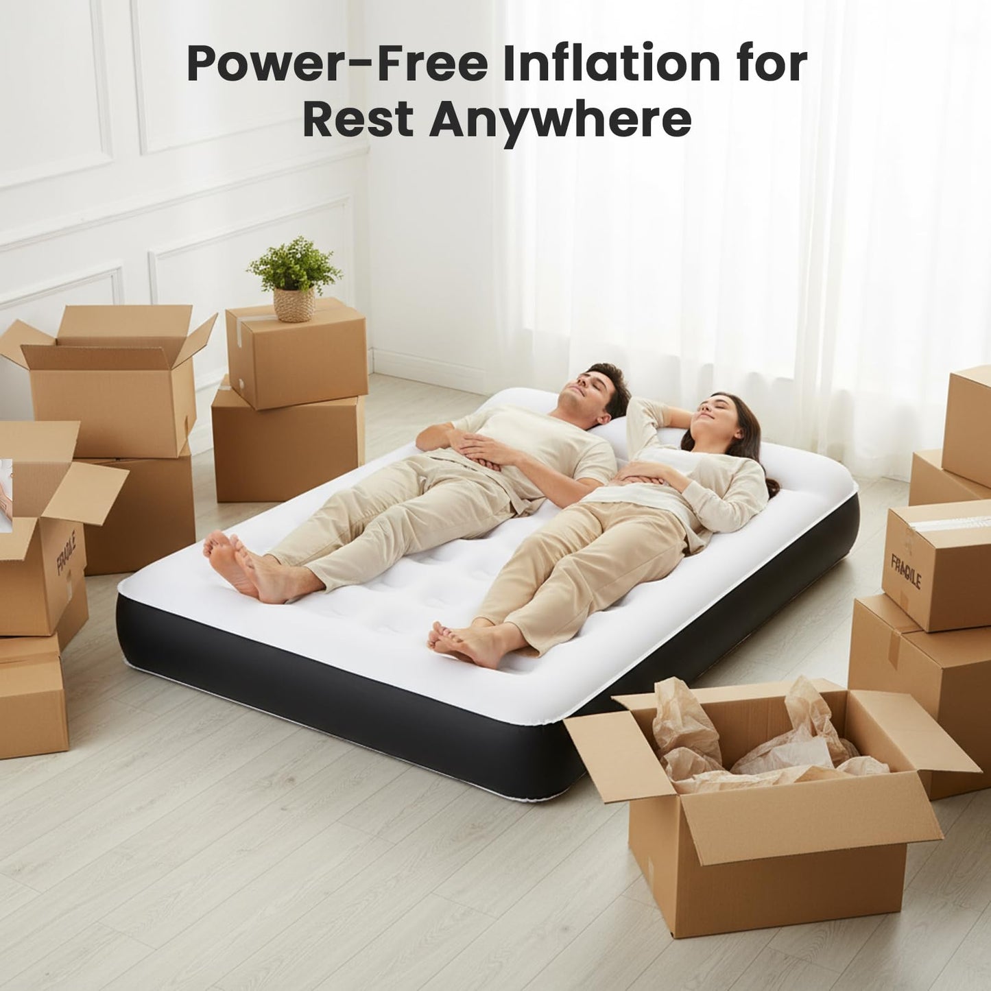 COMMOUDS Queen Air Mattress with Built-in USB Rechargeable Air Pump, Camping Blow up Mattress, Portable Inflatable Mattress, Air Bed for Outdoor, Travel, Home and Guest, 8" Raised