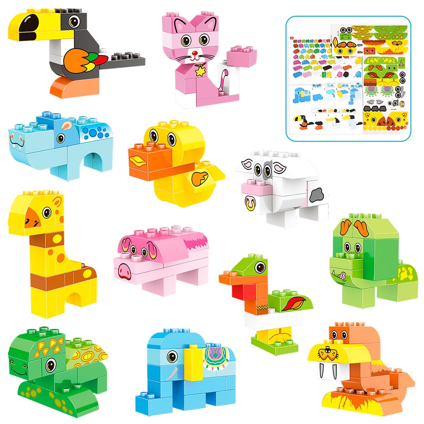 Animal Building Blocks Set, 122 Pieces with Storage Box for Kids Ages 3-4-5-6, Creative Educational Toys for Boys and Girls
