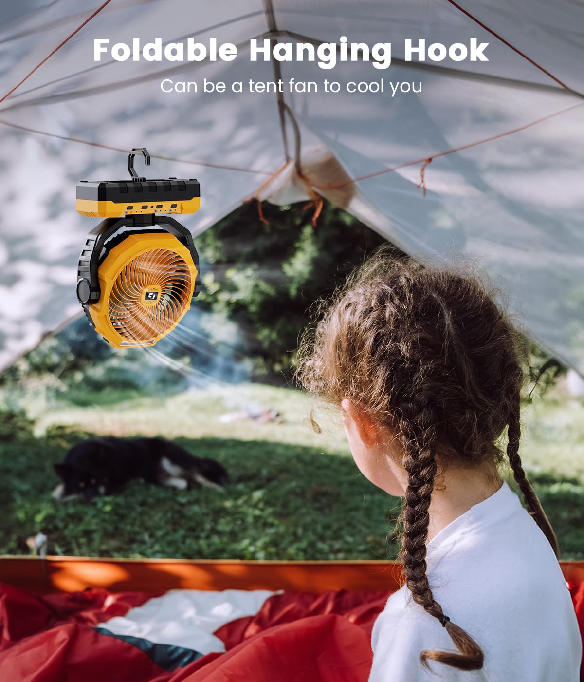 Rechargeable Fan with 2PCS Detachable Battery - 48000mAh(127H Working) Camping Fan Portable, Battery Powered Fans with Hook, Timers, Ventilador Recargable for Tent, Travel, Gifts for Men Dad, Yellow