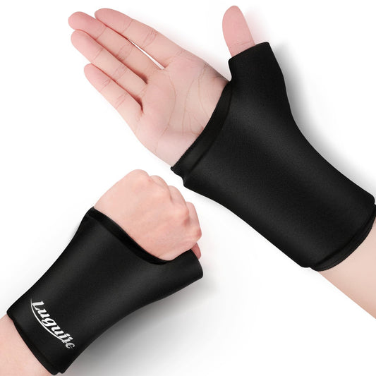 2-Pack Reusable Thumb & Wrist Gel Wraps - Hot/Cold Therapy for Pain Relief, Carpal Tunnel, Arthritis, Tendonitis & Swelling (Black, Medium*2)