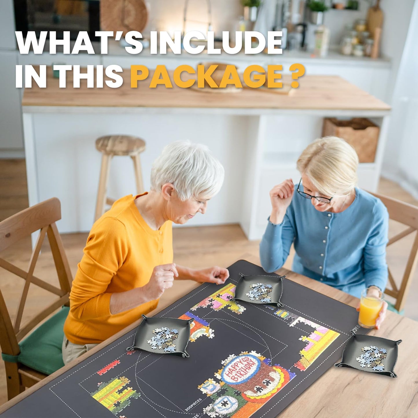 Jigsaw Puzzle Mat Roll Up, Saver Pad 46" x 26 ", with 3 Sorting Trays & Travel Storage Bag,Portable Keeper Up to 1500 Pieces with Non-Slip Rubber Bottom