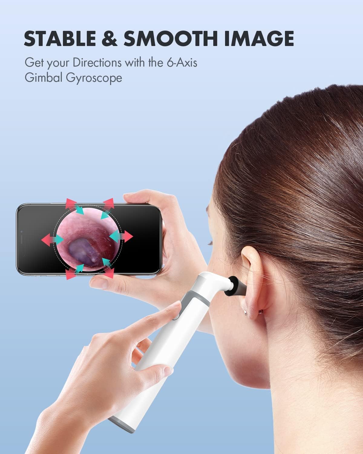 ScopeAround Otoscope with Light, Ear Camera with Dual View, 720pHD WiFi Ear Scope with 6 LED Lights, 3.9mm Lens Otoscope Camera for Kids and Adults, Ear Scope Compatible w/Android and iPhone