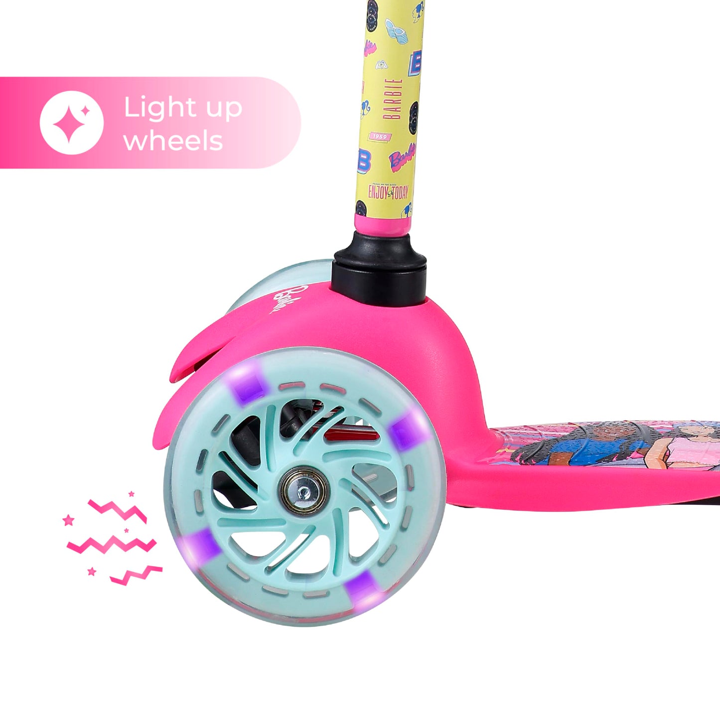 Barbie Self Balancing Kick Scooter with Light Up Wheels, Extra Wide Deck, 3 Wheel Platform, Foot Activated Brake, 75 lbs Limit, Kids & Toddlers Girls or Boys, for Ages 3 and Up