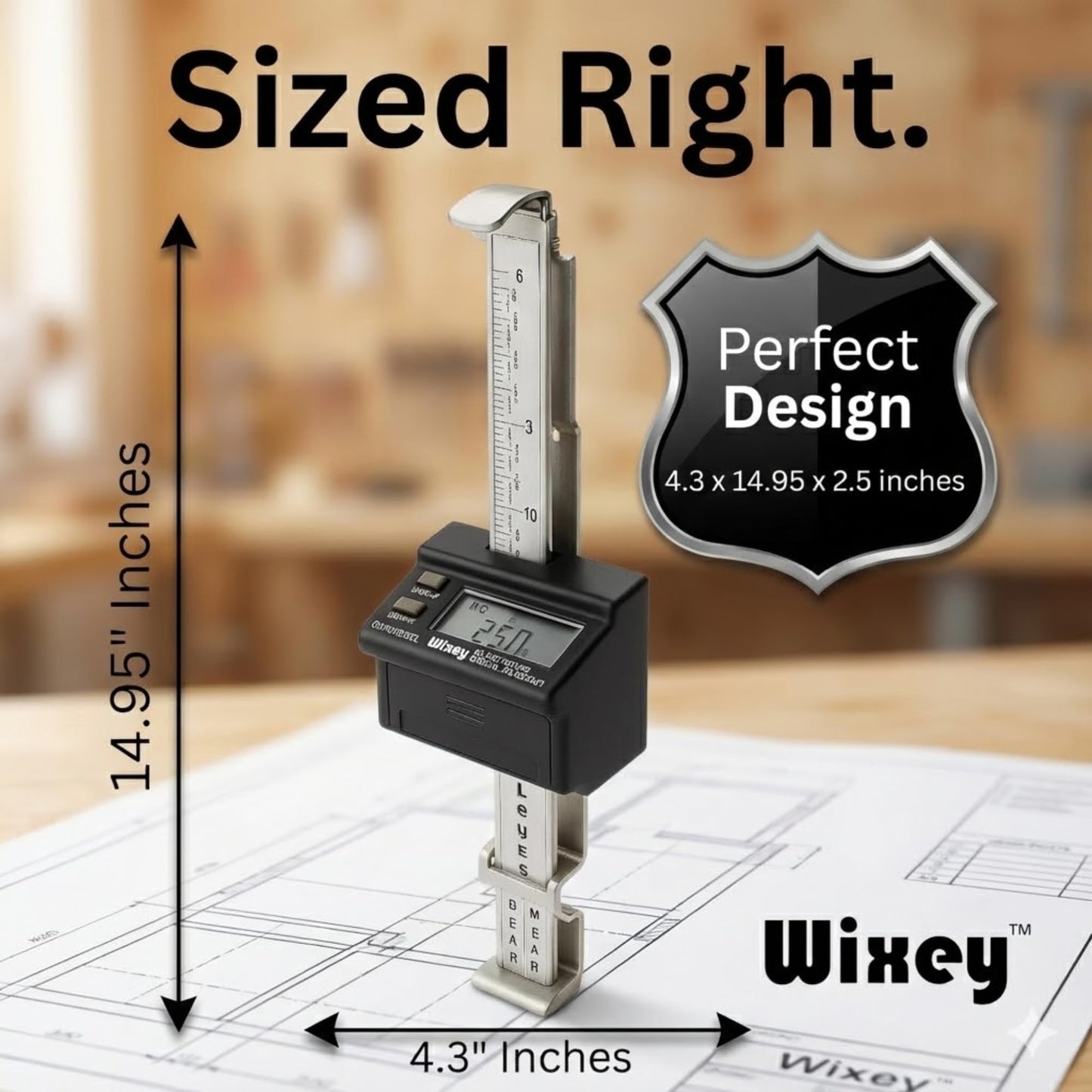 Wixey Digital Planer Gauge – Electronic Digital Readout & Thickness Measuring Tool – Accurate Calibration & Digital Dimensions – Perfect Portable Planer Accessory for Woodworking Upgrade