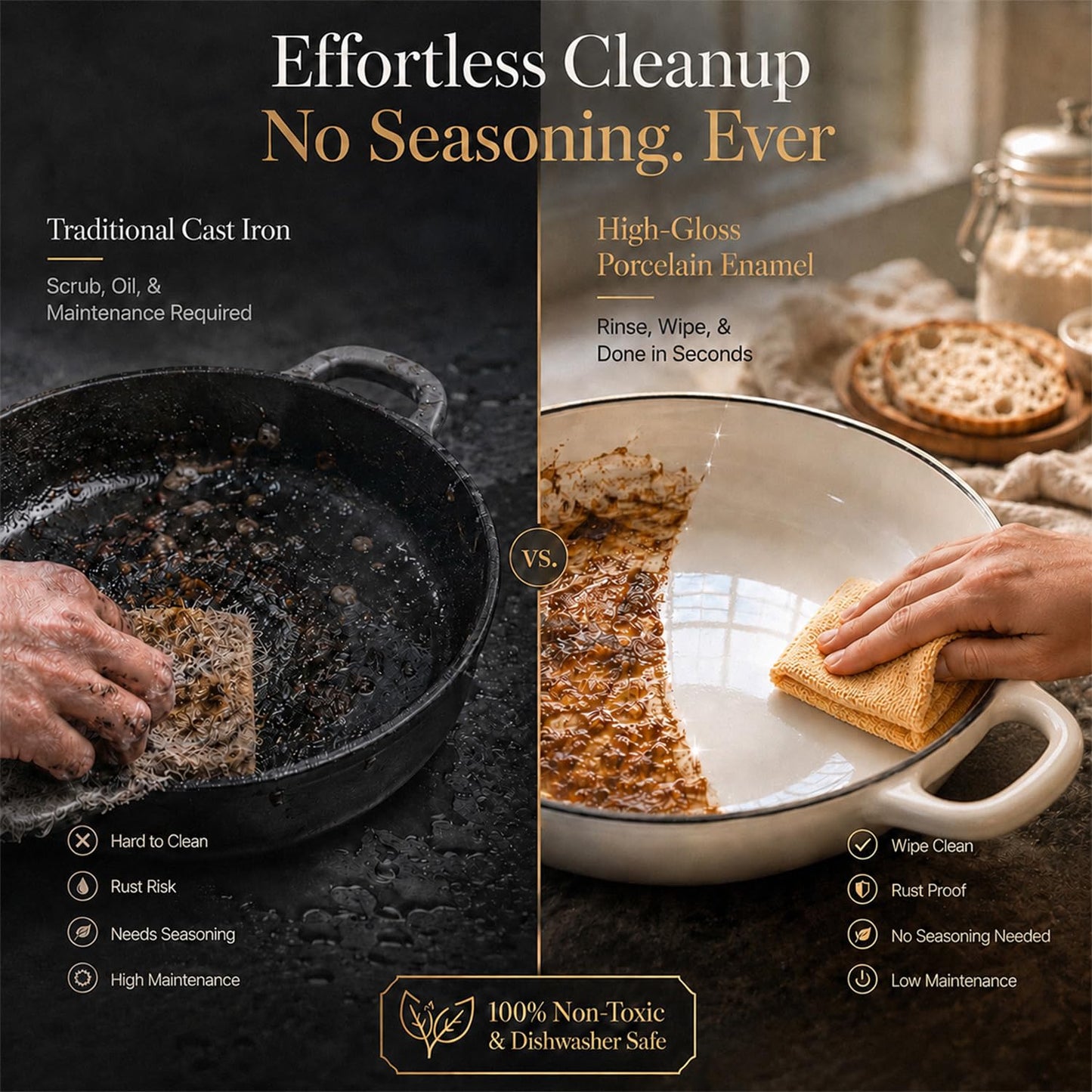 AHJ 6QT Dutch Oven For Bread Baking, Enameled Cast Iron Dutch Oven Pot with Lid, Multi-Functional Bread pan, Sourdough Baking Supplies with Proofing Basket, Cast Iron Bread Oven, Silicone Sling & Gloves.
