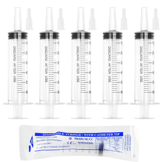 60ml Syringe for Liquid,50 Pack Large Plastic Syringes with Adapters and Cap,Individually Sealed Syringe for Feeding,Irrigation Water and Scientific Labs