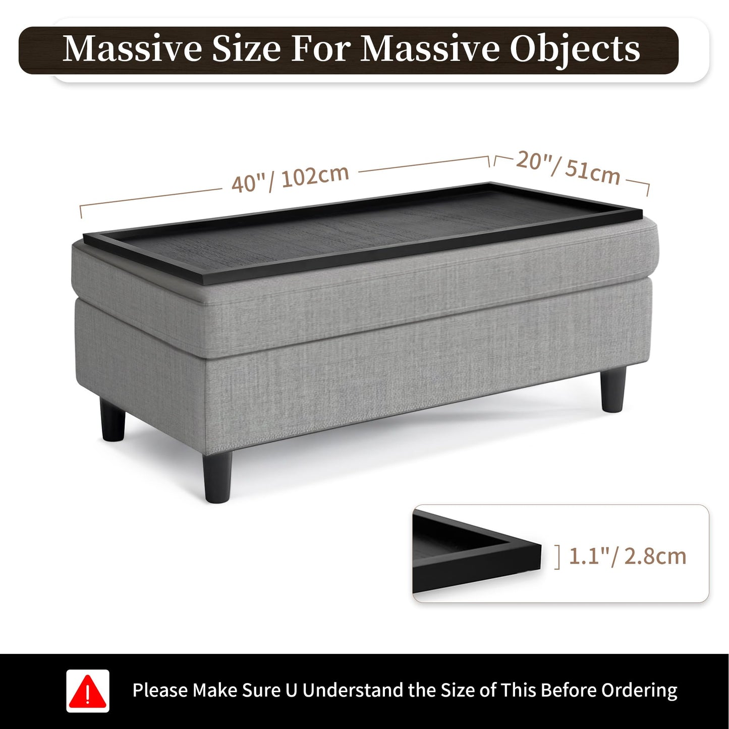 Hanobe Large Ottoman Serving Tray: Farmhouse Wood Decorative Coffee Table Trays for Home Decor Living Room for Black Long Kitchen Counter Topper