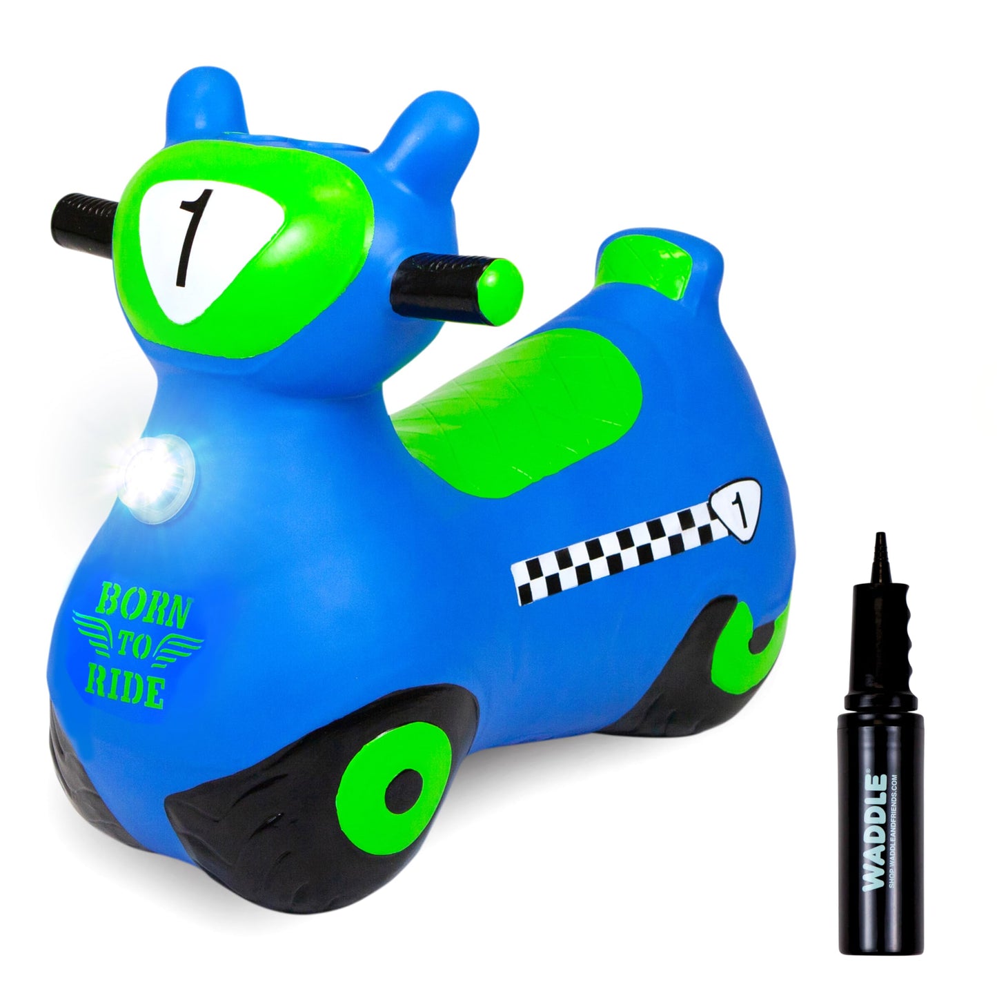 Waddle Bouncy Hopper Inflatable Hopping Animal Scooter, Indoors and Outdoor for Toddlers and Kids, Pump Included, Boys and Girls Ages 2 Years and Up (Blue Zoomer)