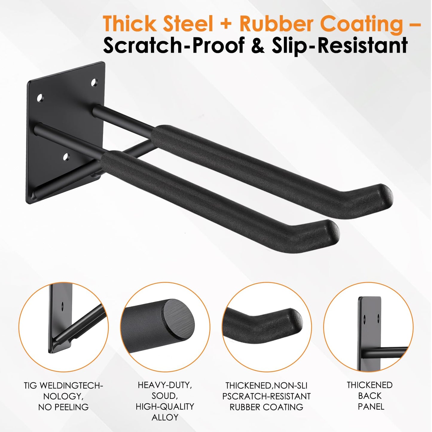 14" Garage Hooks Heavy Duty 8-Pack - Garage Storage System Hooks, Ladder Hooks for Garage Wall & Broom Holder Wall Mount | Non-Slip Tire Rack & Heavy Duty Wall Hooks for Hanging Ladders, Chairs.
