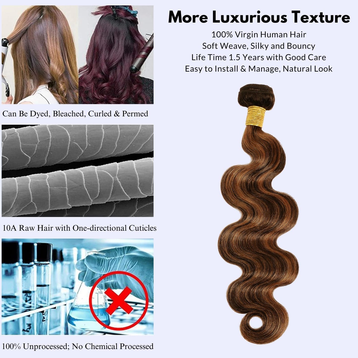 MOMOSHERO Brown Highlight Body Wave Bundles Human Hair, 10A Soft and Glossy Blonde Balayage Ombre One Bundle Human Hair 100% Remy Hair Single Ombre Human Hair Bundle #1b/30 Piano Color Dark Root 22 In