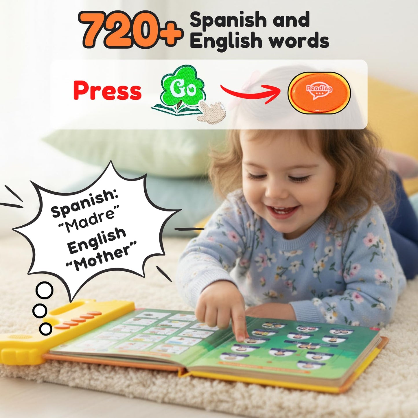 Zeenkind Spanish English Sound Book for Kids 2 3 4 5 Years Old, 420 Words Audio Talking Books for Toddler, Interactive Toys to Learn Spanish, Bilingual Book Juegos para Niños