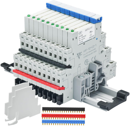 ZJWZJH 10Pcs Miniature Electromagnetic Relay 24V Coil DC/AC; Signal for PLC; HF41F/24-ZS 1NO 1NC 6Amp SPDT with Jumper, Separator, 24V Relay Din Rail, UL Certification