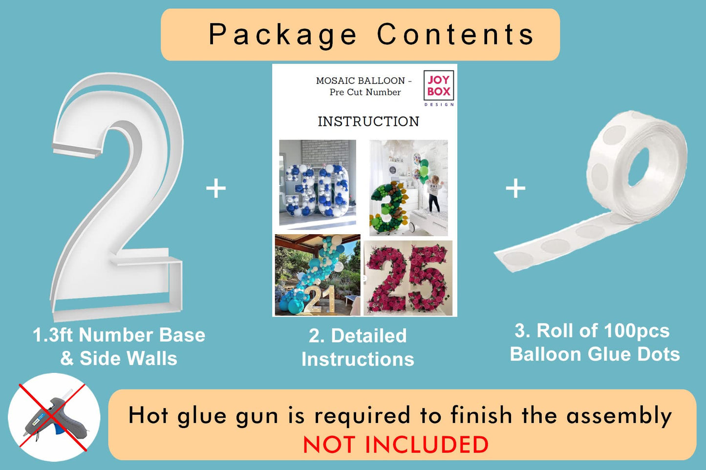 3FT Mosaic Balloon Frame Number 2 Light Up Numbers Pre-Cut Kit Thick Foam Board for Birthday Decoration
