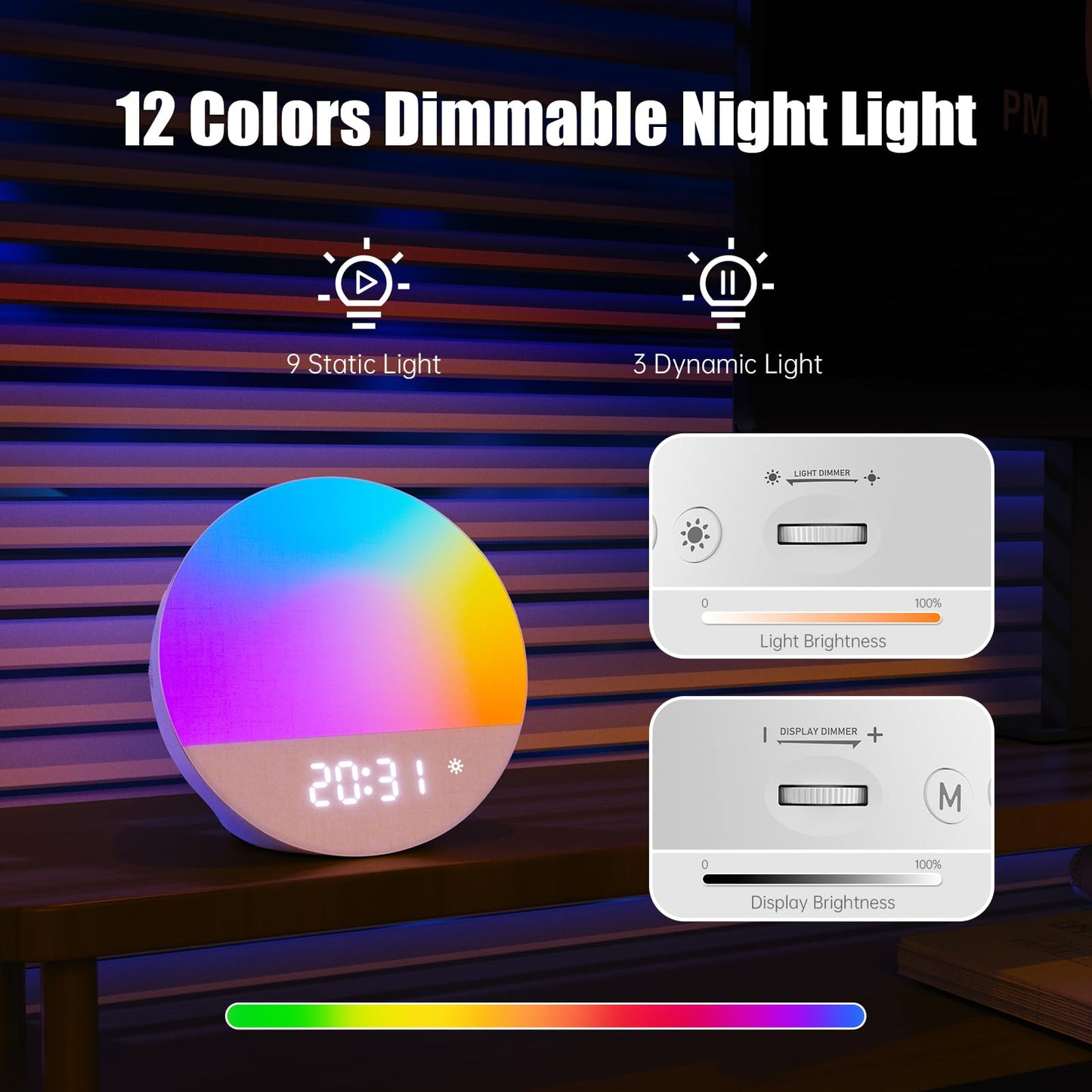 Alarm Clock Sound Machine Sleeping, Sunrise Digital Alarm Clocks Bedrooms, Loud Bluetooth Speaker Alarms Clock 23 White Noise Dual Alarms Snooze 12/24H Night Lights Timer USB Charging Dimmer, White